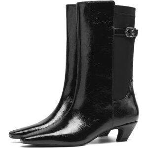 Women's Black Kitten Heel Comfortable Stylish Casual Footwear Pointed Toe Boots